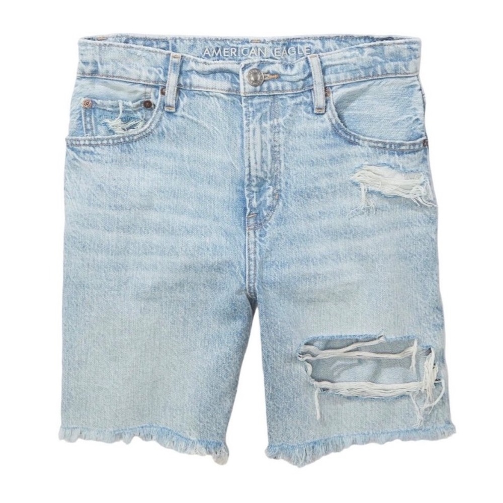 American Eagle Outfitters Women's Skater Ripped Jean Shorts - Light Blue